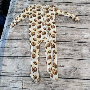 Posh Peanut Cookie Pattern Footie in Cream and Brown; Bamboo; Unisex Size 12-18
